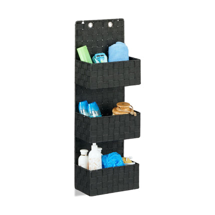 Hanging storage in fabric with 3 baskets