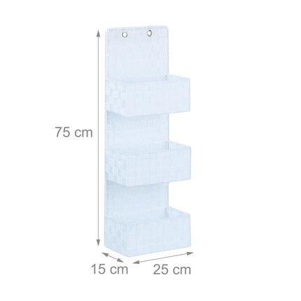 Hanging storage in fabric with 3 baskets