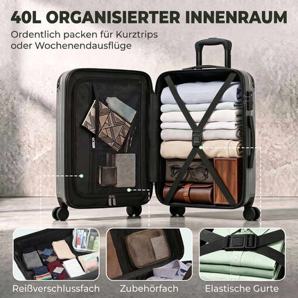 Hard Shell Carry-On Suitcase, 56 cm, Dark Grey, 4 Wheels