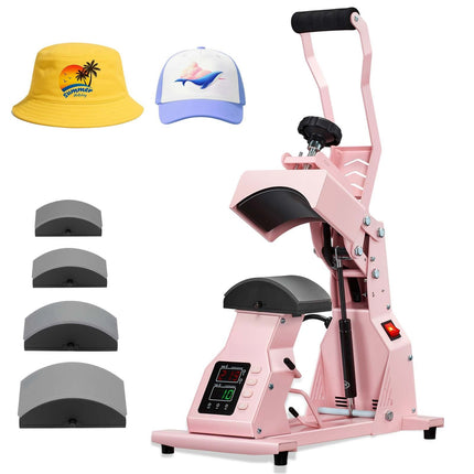 Hat Heat Press Machine, 4 Platens, Temp-Time Control, Pink