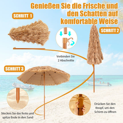 Hawaii Tiki Umbrella, 205cm, Straw Canopy, UV Protection