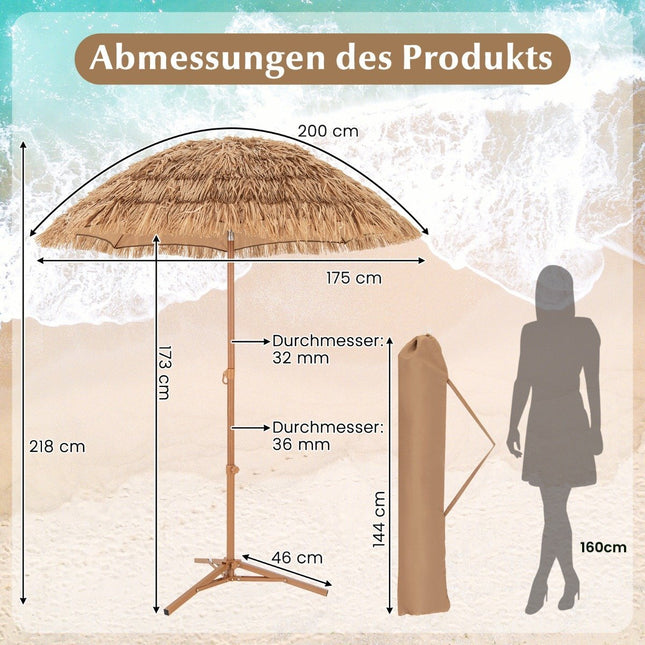 Hawaiian Style Beach Umbrella with Folding Stand & Tilt Knob & Carry Bag Tiki Umbrella