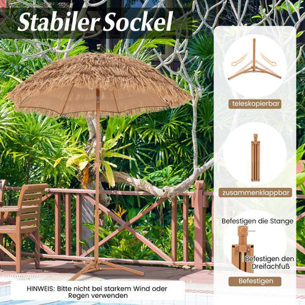 Hawaiian Style Beach Umbrella with Folding Stand & Tilt Knob & Carry Bag Tiki Umbrella