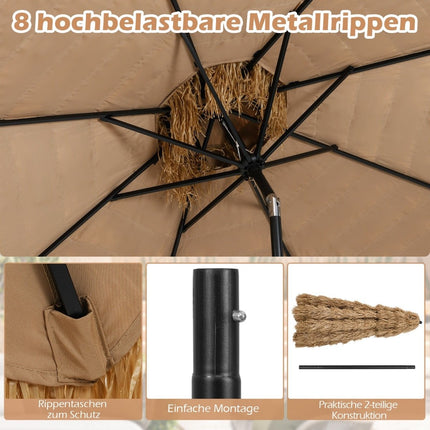 Hawaiian Tiki Umbrella, 299cm PE Straw, Adjustable Tilt