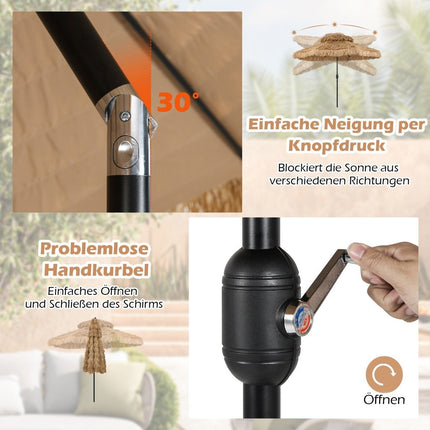 Hawaiian Tiki Umbrella, 299cm PE Straw, Adjustable Tilt