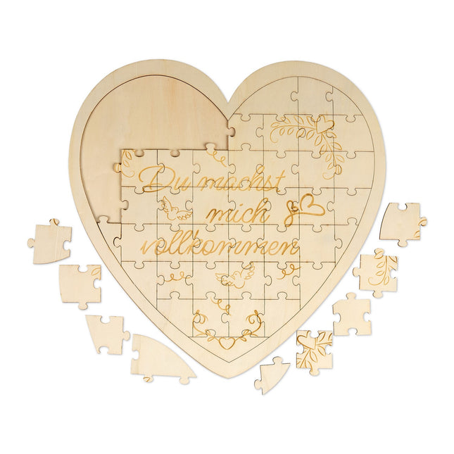 Heart-Shaped Engraved Wooden Jigsaw Puzzle Gift