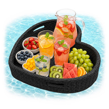 Heart-Shaped Floating Pool Tray, Black Rattan, 60cm