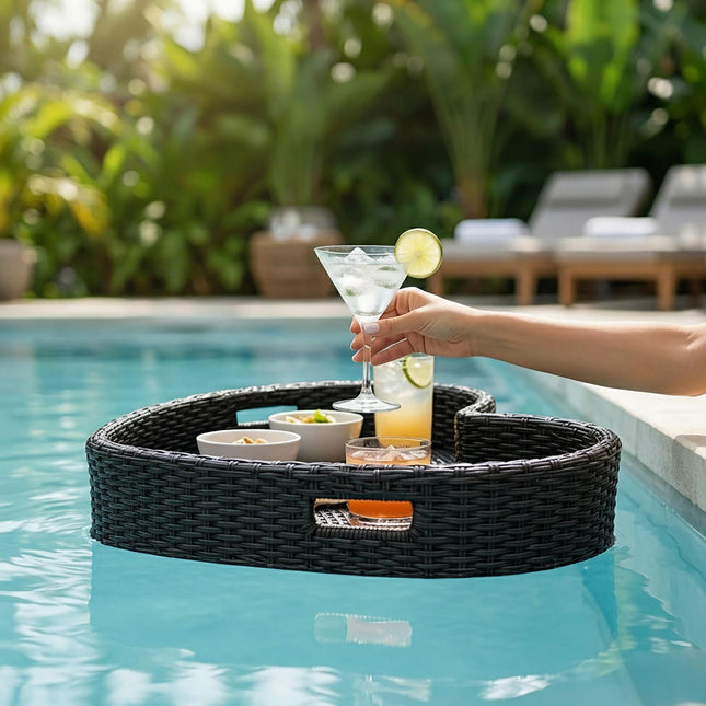 Heart-Shaped Floating Pool Tray, Black Rattan, 60cm