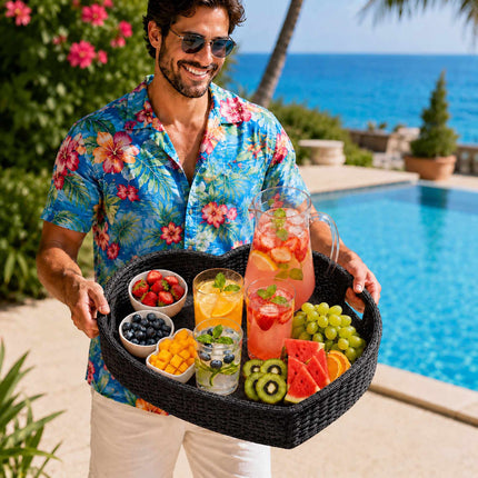 Heart-Shaped Floating Pool Tray, Black Rattan, 60cm