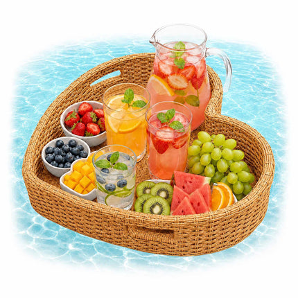 Heart-Shaped Floating Pool Tray, Weatherproof Rattan