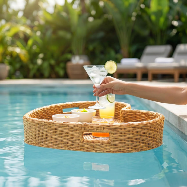 Heart-Shaped Floating Pool Tray, Weatherproof Rattan