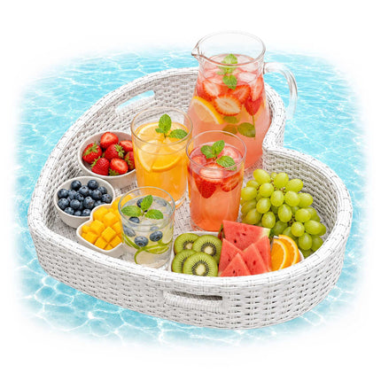 Heart-Shaped Floating Pool Tray, White, PE Rattan