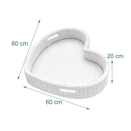Heart-Shaped Floating Pool Tray, White, PE Rattan