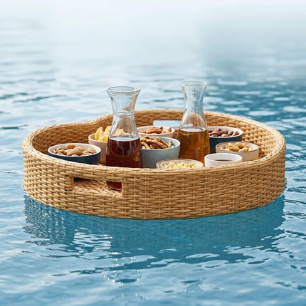Heart-Shaped Floating Pool Tray, White, PE Rattan