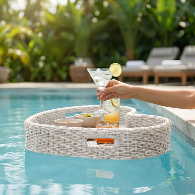 Heart-Shaped Floating Pool Tray, White, PE Rattan