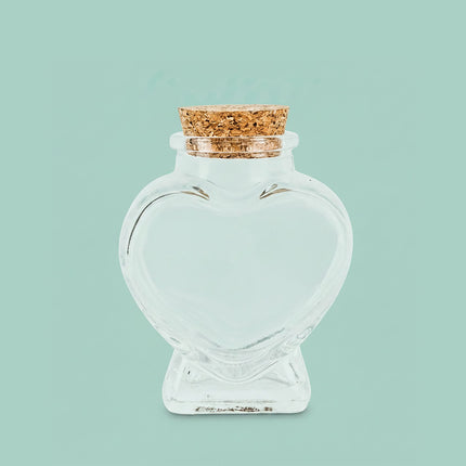 Heart-Shaped Glass Bottles with Corks, Set of 12