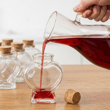 Heart-Shaped Glass Bottles with Corks, Set of 12