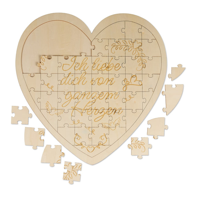 Heart-Shaped Wooden Puzzle with Engraving