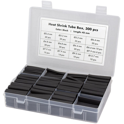Heat Shrink Tubing, 300-Pack, 45mm Length, Black