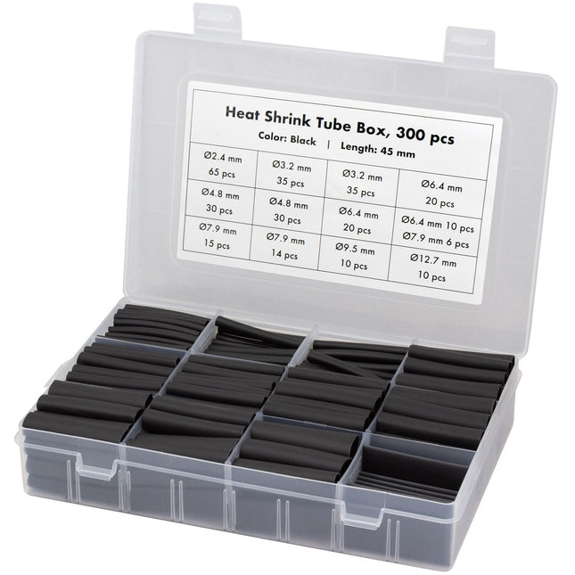 Heat Shrink Tubing, 300-Pack, 45mm Length, Black