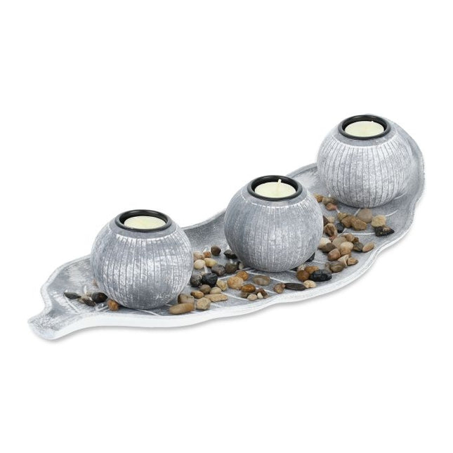 Heat candle holder with tray &amp; stones