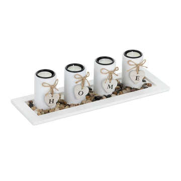 Heat candle holder with tray &amp; stones