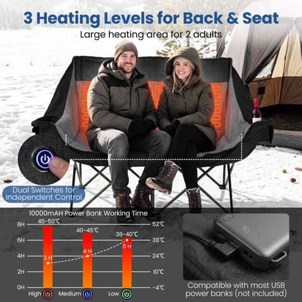 Heated Double Camping Chair with 4 Heating Zones & Wine Holders
