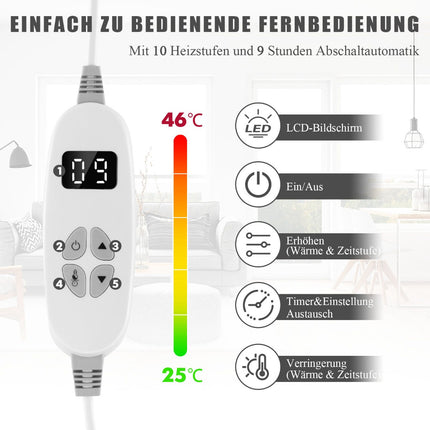 Heated Electric Throw Blanket, 9 Heat Settings, 9h Timer