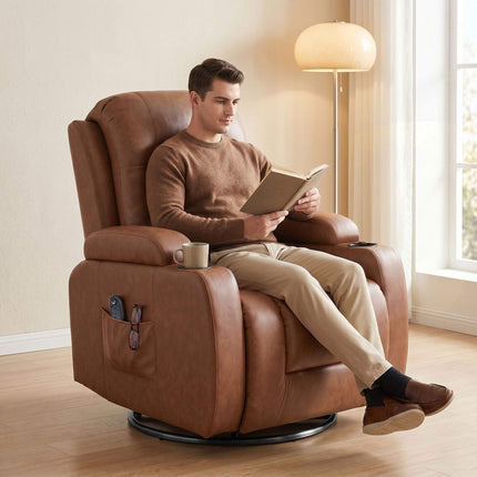 Heated Massage Recliner Chair with Footrest, Light Brown