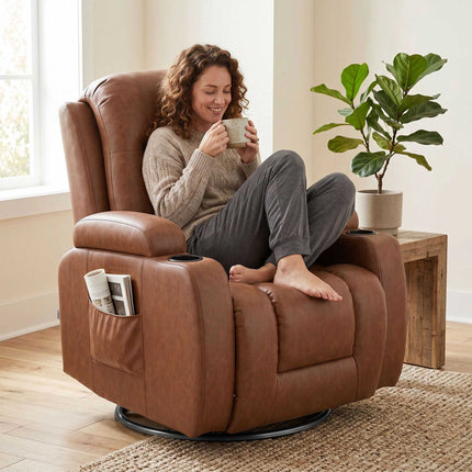 Heated Massage Recliner Chair with Footrest, Light Brown
