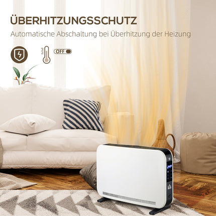 Electric fan heater 2180W, 3 heat levels, timer, white