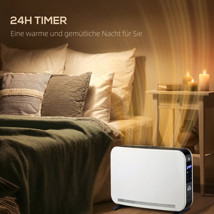 Electric fan heater 2180W, 3 heat levels, timer, white