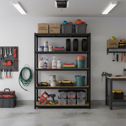 Heavy-Duty 5-Shelf Rack, Adjustable, Black
