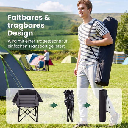 Heavy Duty Black Camping Chair with Padded Seat & Cup Holder