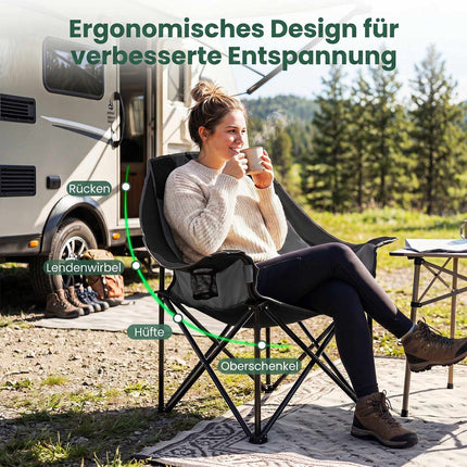 Heavy Duty Black Camping Chair with Padded Seat & Cup Holder