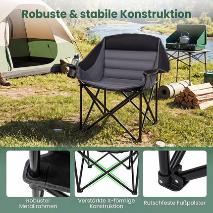 Heavy Duty Black Camping Chair with Padded Seat & Cup Holder