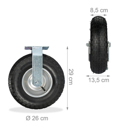 Heavy-Duty Castor Set with Pneumatic Tyres, 2 Fixed + 2 Swivel