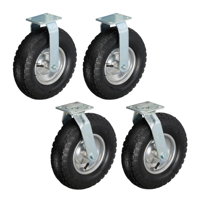 Robuuste wielset met luchtbanden, 2 vaste + 2 zwenkwielen