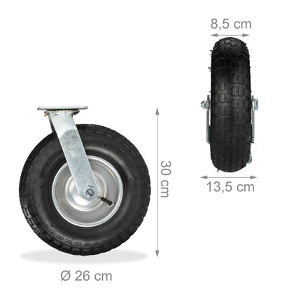 Heavy-Duty Castor Set with Pneumatic Tyres, 2 Fixed + 2 Swivel