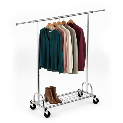 Heavy-Duty Chrome Clothes Rack with Wheels and Shelf