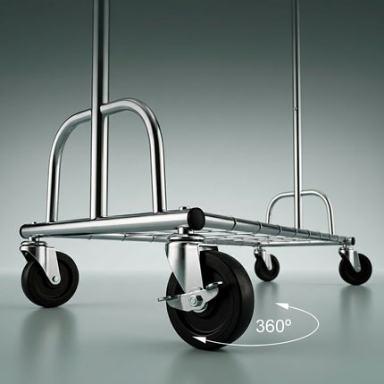 Heavy-Duty Chrome Clothes Rack with Wheels and Shelf