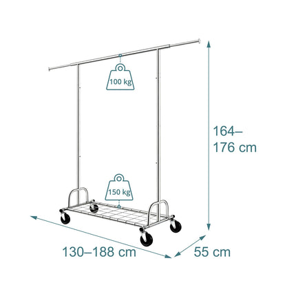 Heavy-Duty Chrome Clothes Rack with Wheels and Shelf