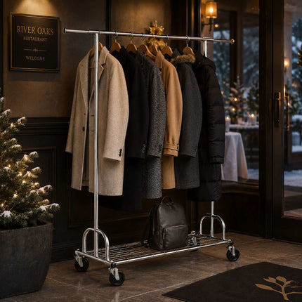 Heavy-Duty Chrome Clothes Rack with Wheels and Shelf