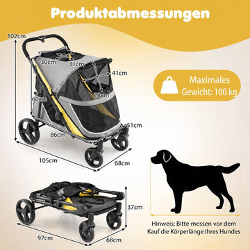 Heavy Duty Dog Stroller with Foot Brake, Yellow, 220 lbs Capacity