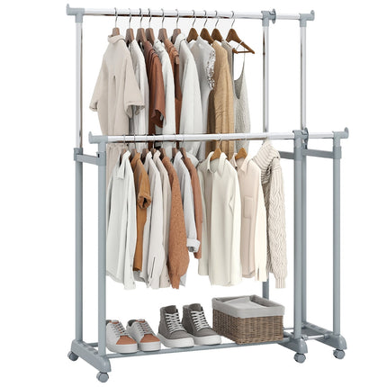Heavy-Duty Double Rod Clothes Rack, Adjustable Height & Width