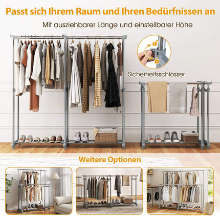 Heavy-Duty Double Rod Clothes Rack, Adjustable Height & Width
