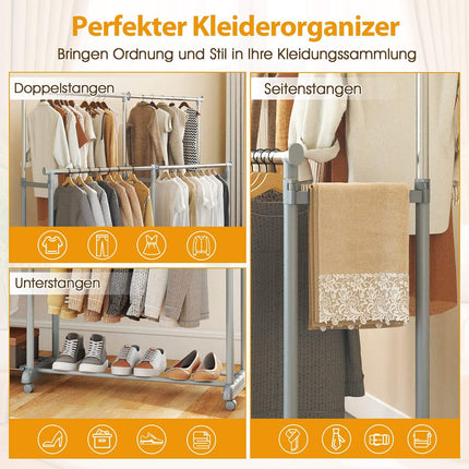 Heavy-Duty Double Rod Clothes Rack, Adjustable Height & Width