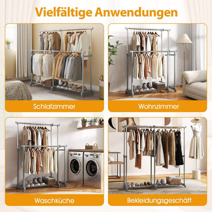 Heavy-Duty Double Rod Clothes Rack, Adjustable Height & Width