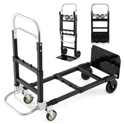 Heavy-Duty Folding Cart, 3-in-1, Adjustable Handle, Black