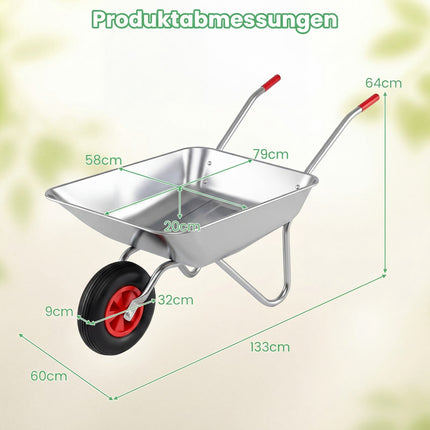 Heavy-Duty Garden Cart, 136kg Capacity, 62.5L Tray